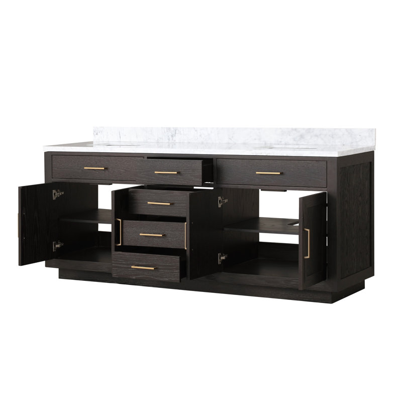 Lexora 80'' Bathroom Vanity with Carrara Marble Top | Wayfair
